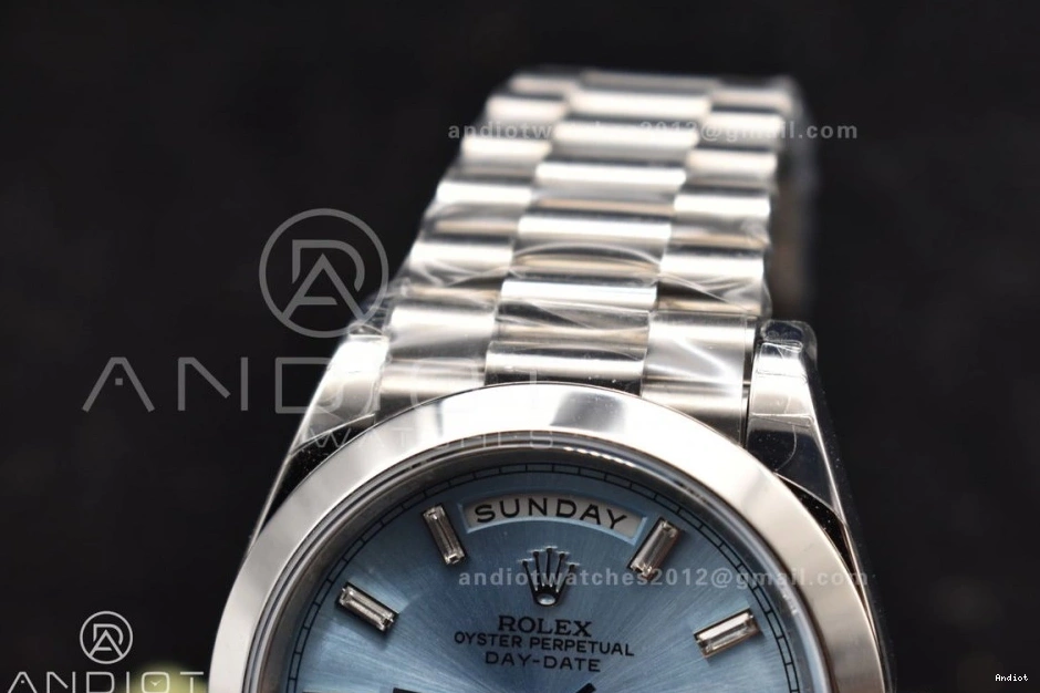 Gain A President DayDate 40 Crystal Bracelet 720 Unique On Dial Weight SS Blue Iced GSF 0709